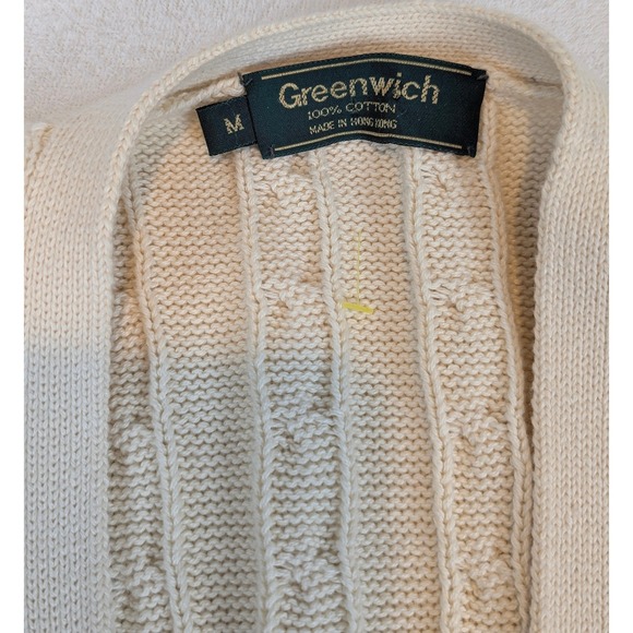 VTG Greenwich Mens Cable Knit V Neck Button Front Vest Cream Sz M Grandpa Core - Picture 3 of 8
